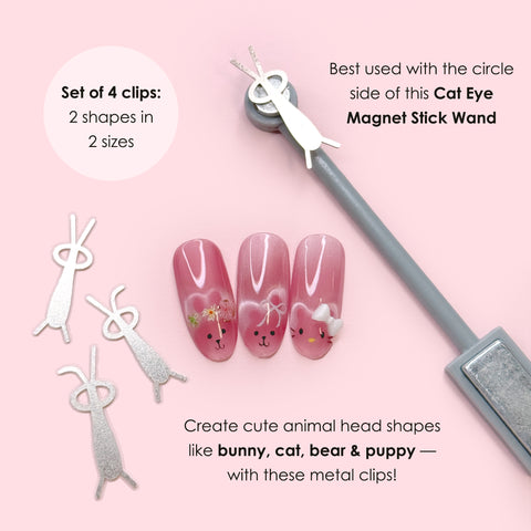 Magnetic Cat Eye Animal Metal Clip Set Bunny Rabbit Cat Kitty Bear Teddy Dog Puppy Nail Art Easy Corgi Frog