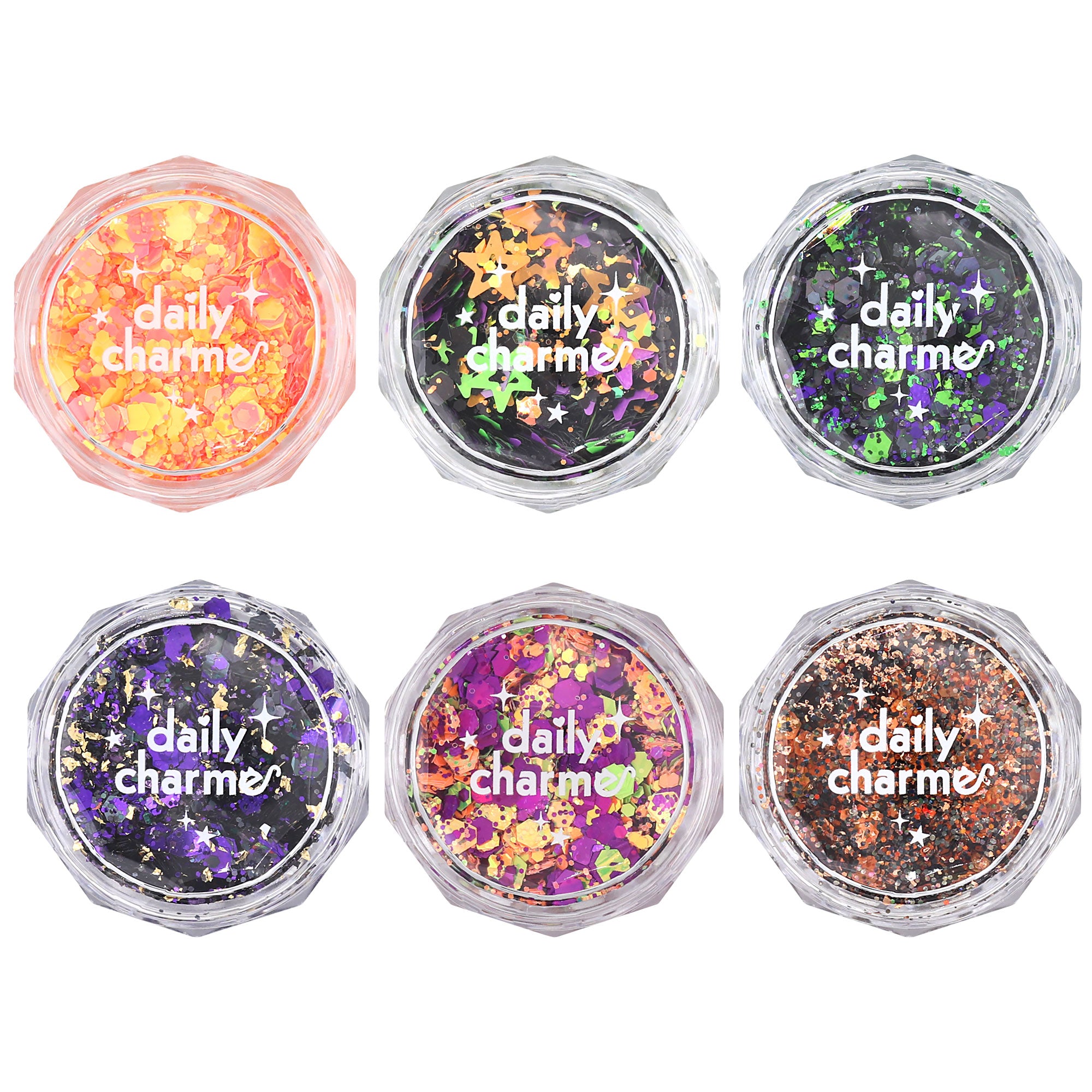 Spooky Halloween Glitter Mix Set / 6 Jars Fun Nail Decor Sparkly Purple Orange Black Green