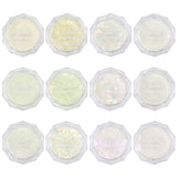 Iridescent glow in the dark nail glitter set, 12 jars, glows white yellow lime green pink blue cyan for galaxy and Halloween nail art