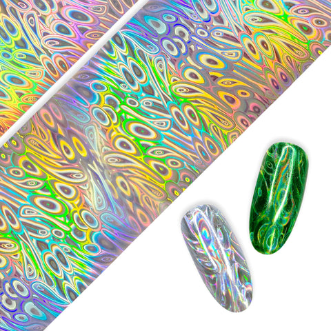 Nail Art Foil Paper / Holo Abstract Swirls Silver Holographic 420 Psychedelic Design