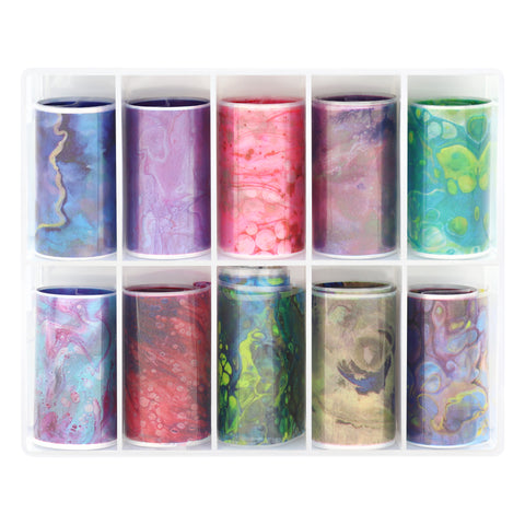 Nail Art Foil Box / Marble Waves Colorful Blue Red Green Abstract Tie Dye