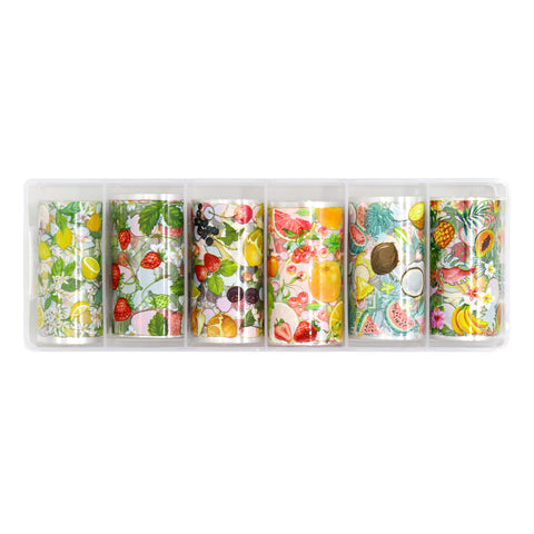 Nail Art Foil Box / 6 Designs / Summer Fruit Strawberry Lemon Coconut Tropical Designs