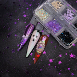 Sweet Mini Bow & Rhinestones Nail Art Decor 3D Purple Black White Ivory Iridescent