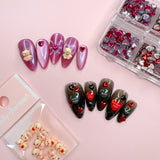 Nail Art Decor Queen of Hearts Metal Studs Mix Box Set Valentine's Day Musthave Red Pink Black