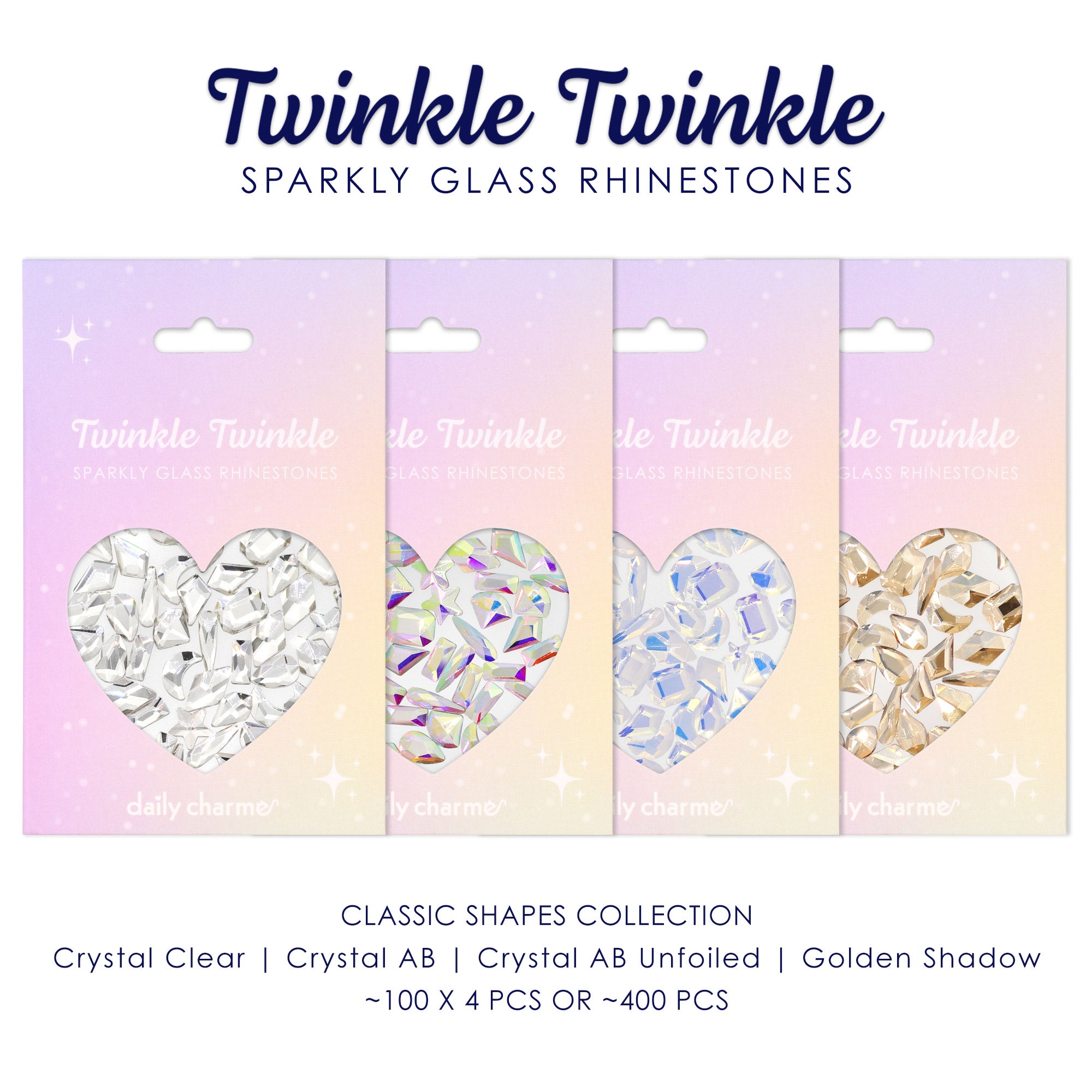 Twinkle Shaped Rhinestone Mix Classic Collection / 4 Colors AB Gold Nail Art Supplies