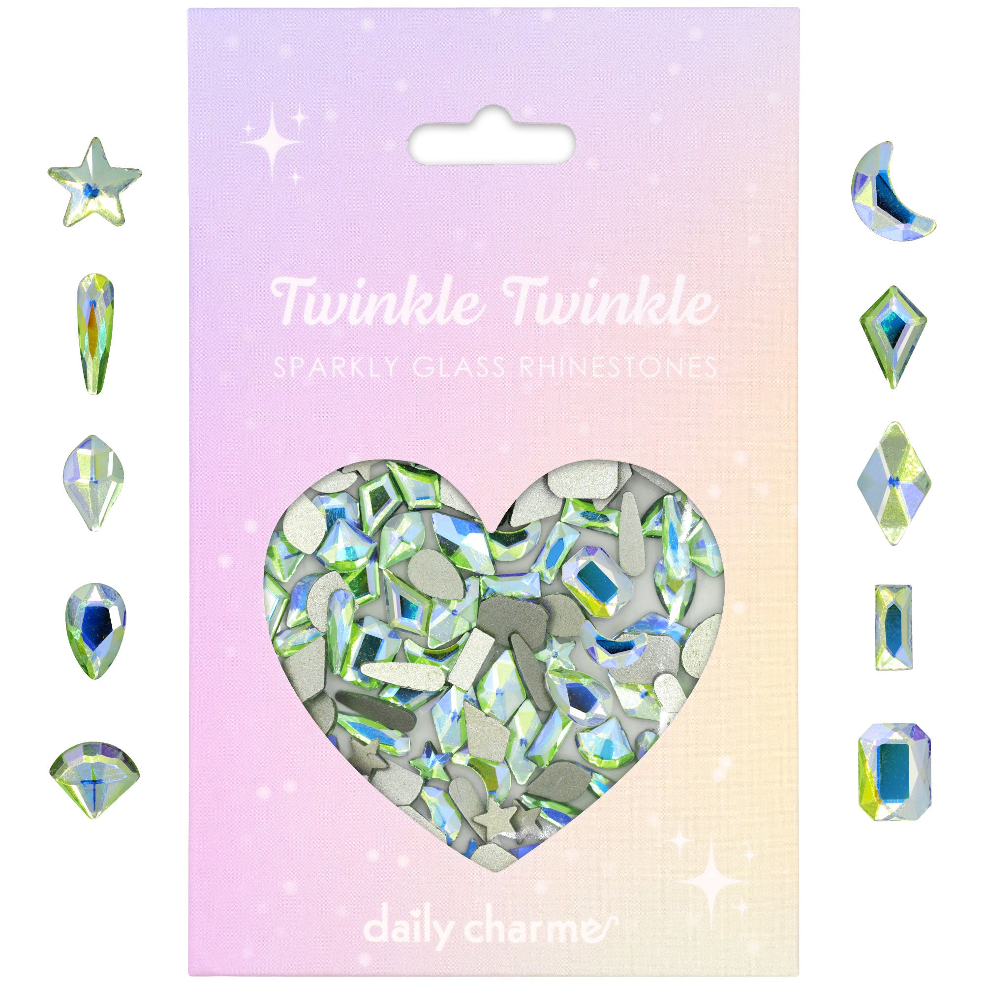 Twinkle Twinkle Shaped Flatback Rhinestone Mix / Viridian Gleam Green Nail Art Supplies