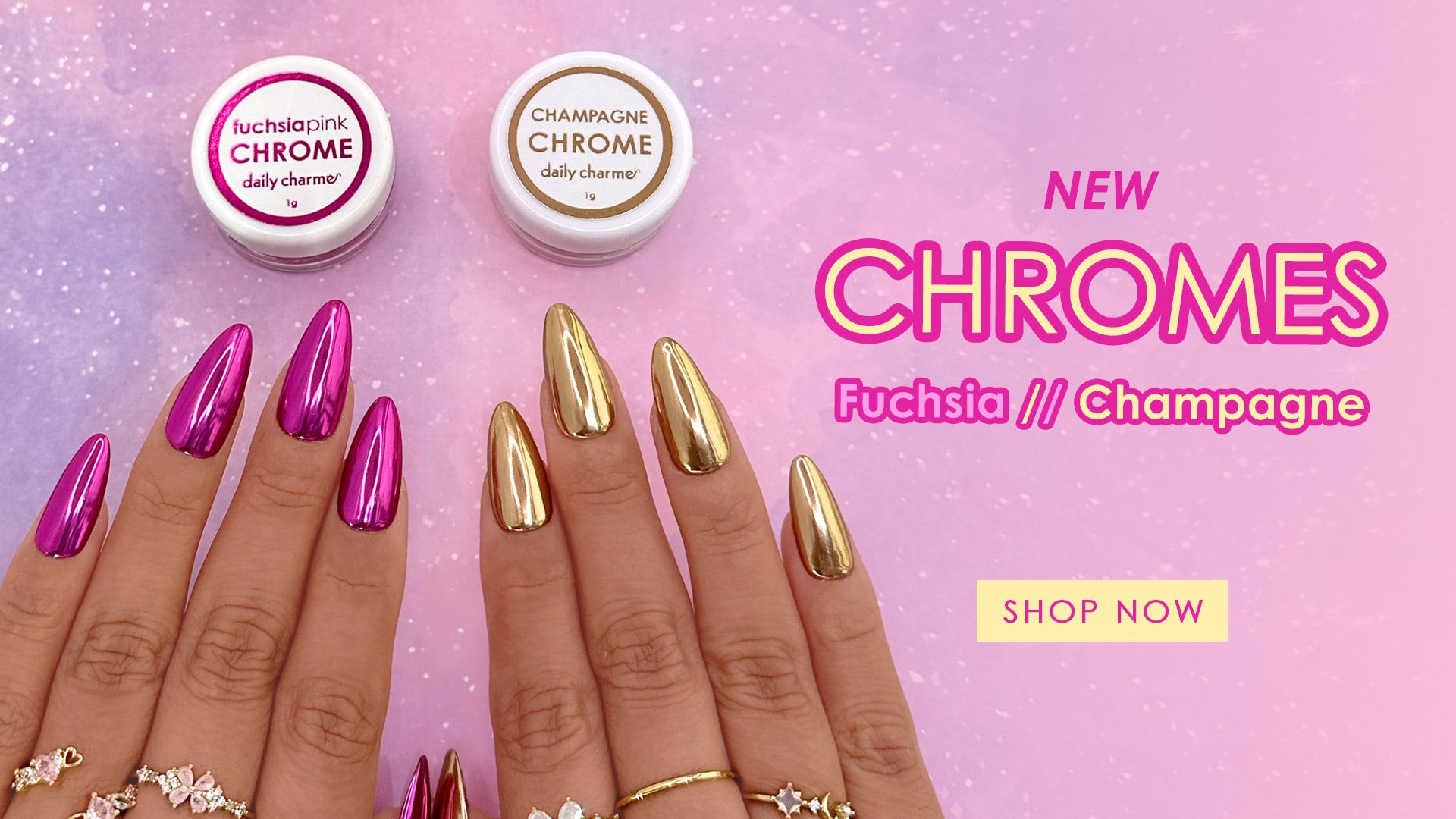 New Chrome Powder Nail Art Fuchsia Hot Pink Champagne Gold
