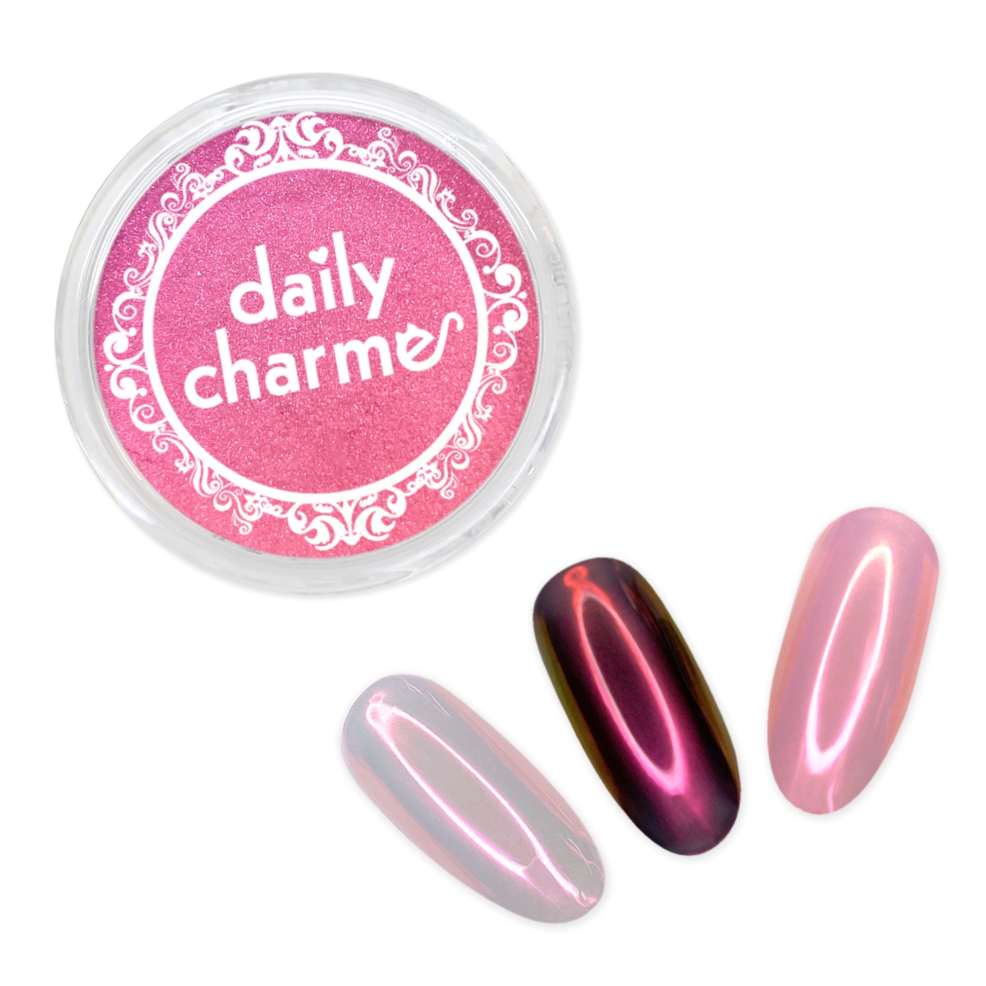 Daily Charme Stardust Chrome Powder / Ruby Red Iridescent Aurora Nails