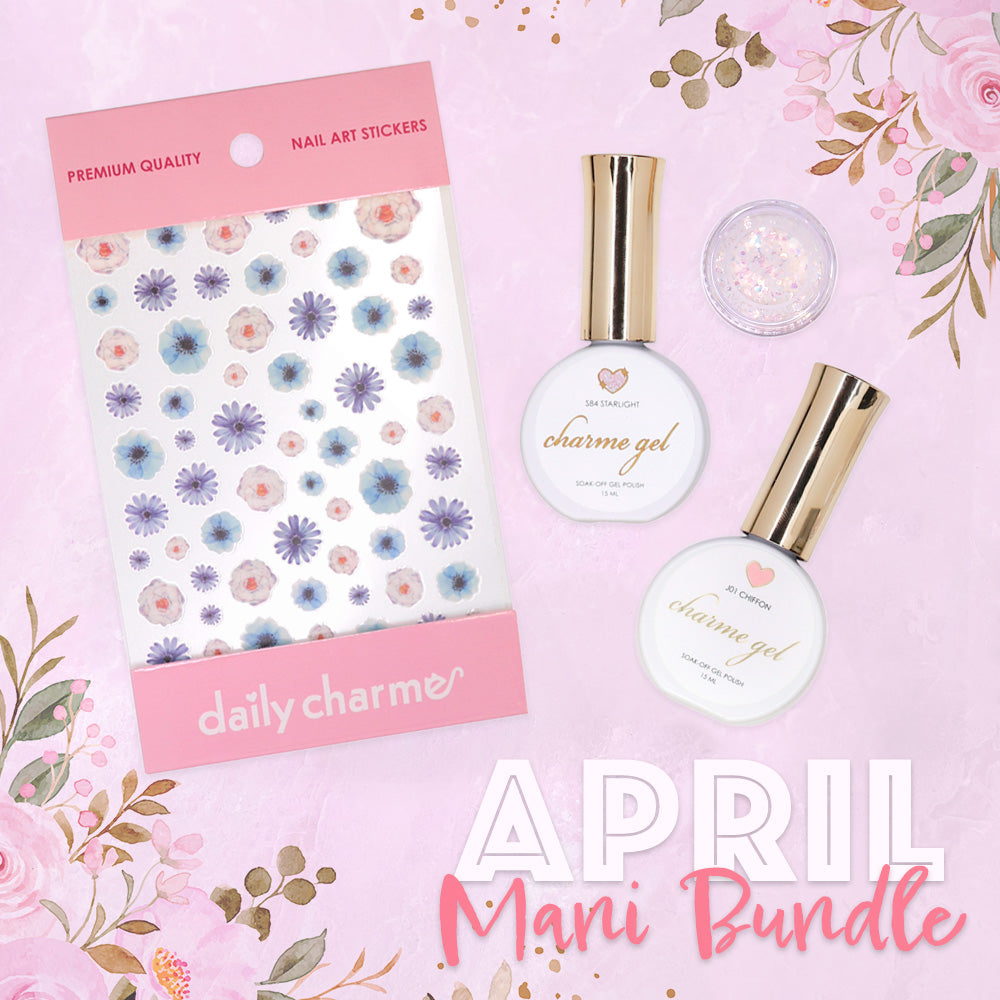 Cute Spring Pink Purple Jelly Glitter Gel Polish Floral  Monthly Mani Bundle - April 2022