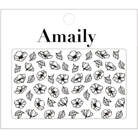 Amaily Japanese Nail Art Sticker / Poppy Flower / Black