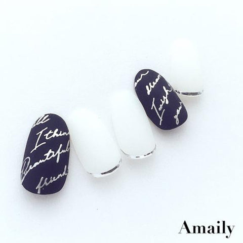 Amaily Japanese Nail Art Sticker / Cursive Letters / Silver