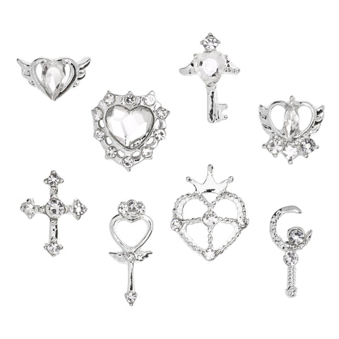 Celestial Hearts Nail Charm Mix / Silver / Clear