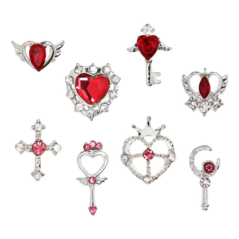 Celestial Hearts Nail Charm Mix / Silver / Red & Pink