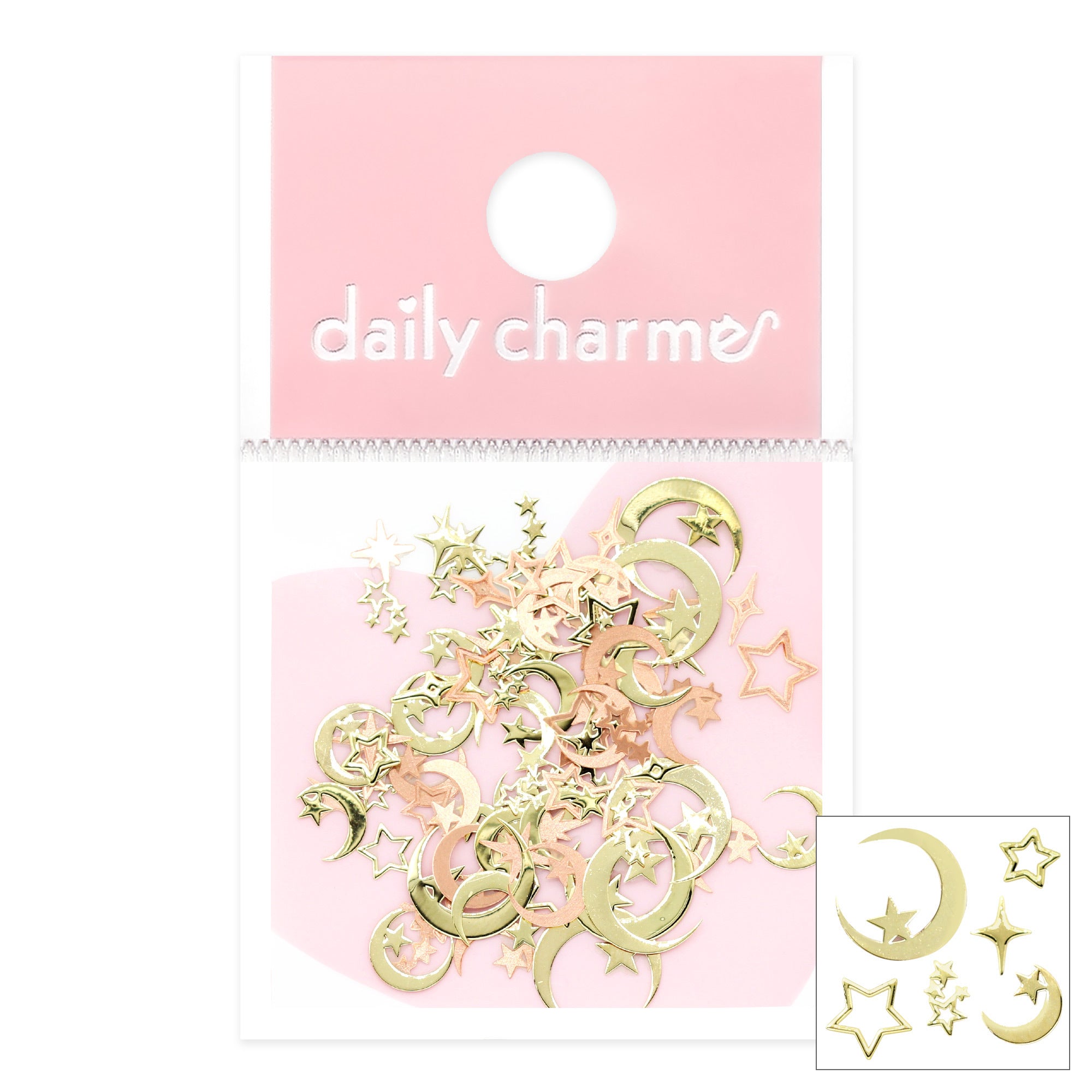 Daily Charme Nail Art | Dreamy Celestial Gold Metallic Stud Mix