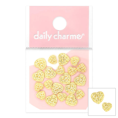 Daily Charme Nail Art | Gold Quilted Metallic Heart Charms Mix