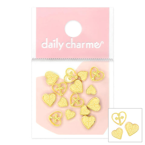 Daily Charme Nail Art | Ornate Cross Hearts Mix / Gold