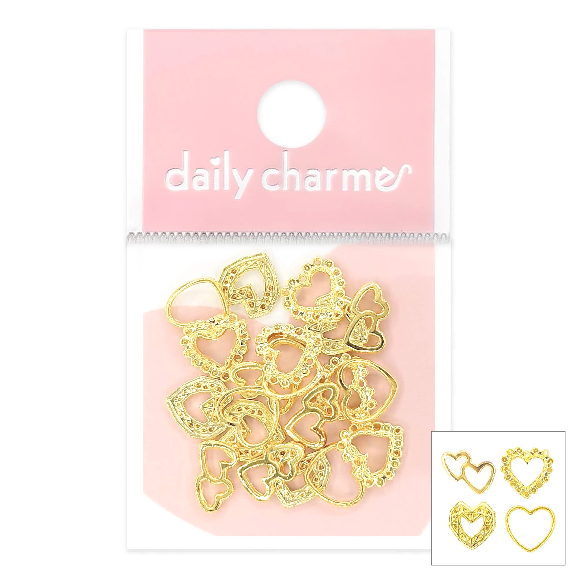 Daily Charme Nail Art | Lovely Heart Frames Mix / Gold