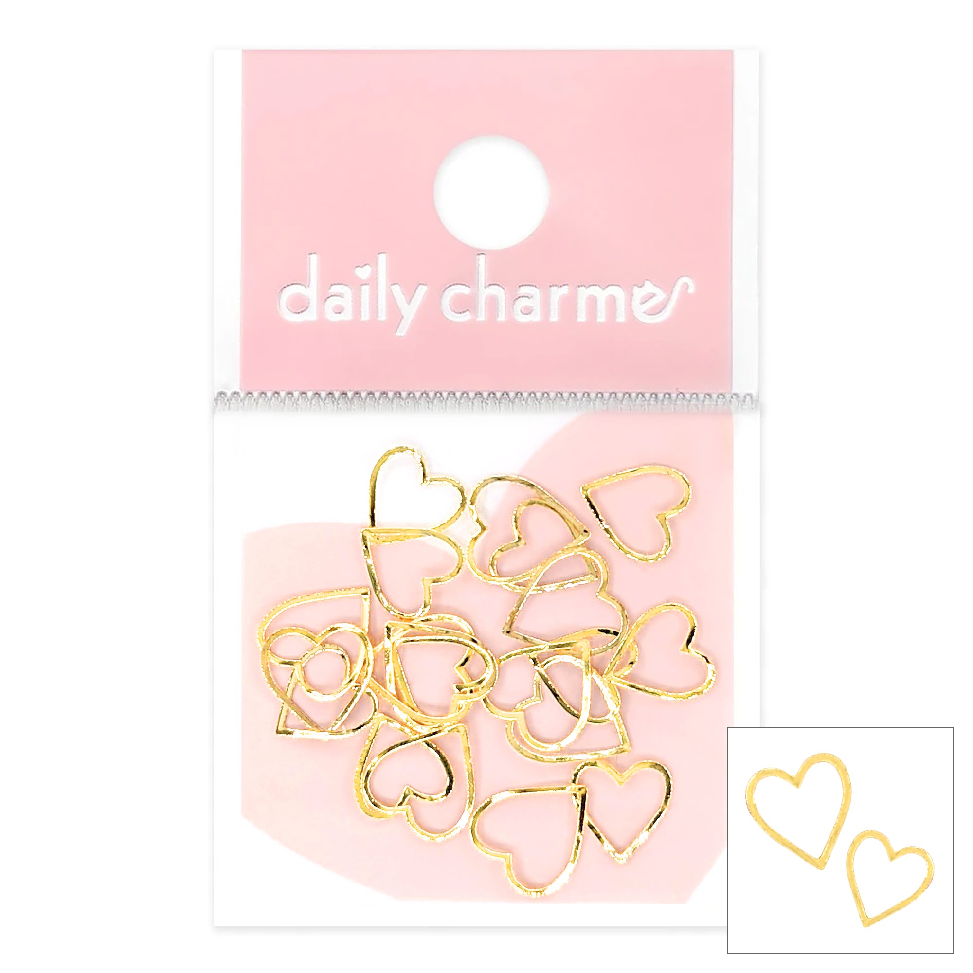Daily Charme Nail Art | Flat Heart Frames Mix / Gold