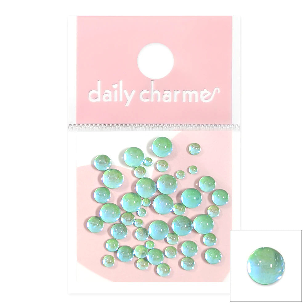 Nail Art Decor, Dreamy Bubbles Iridescent Flatback Beads / Green