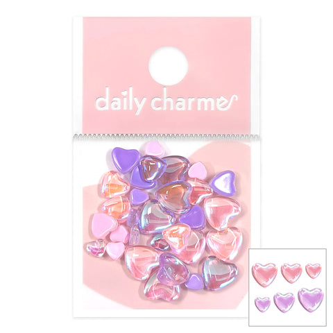 Daily Charme Nail Art | Iridescent Bubble Hearts Mix / Pink & Purple