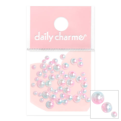 Daily Charme Nail Art | Pink Blue Pastel Gradient Flatback Pearl Mix