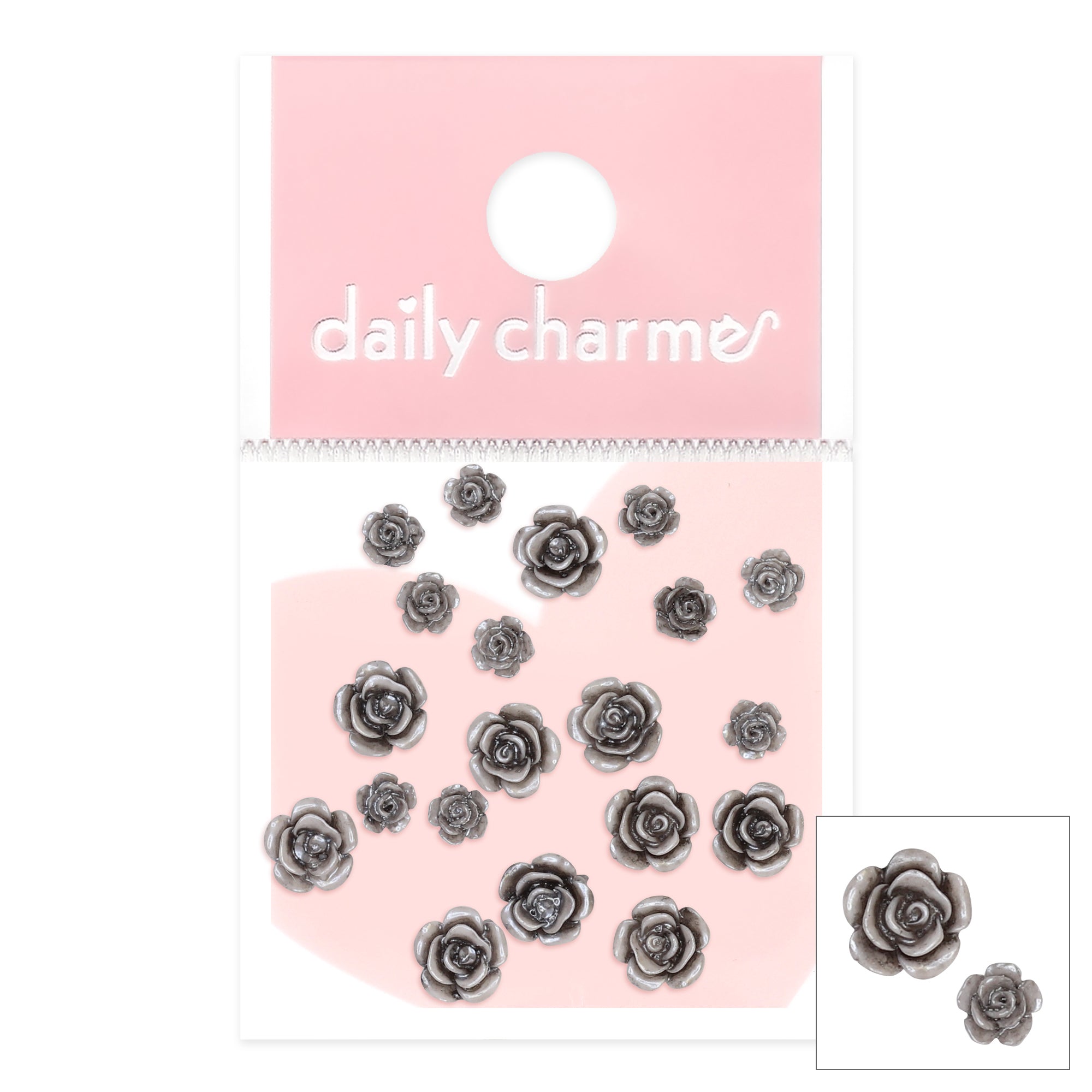 Pearly Resin Garden Roses / Gray Goth Spring Nail Decors Vintage