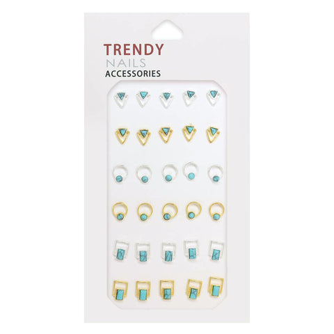Nail Gems Set / Turquoise Frame Gold Silver Charm