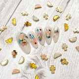 Daily Charme Nail Art Gems Set Gold Framed Resin Cross & Half Circle Nail Jewelry Decor