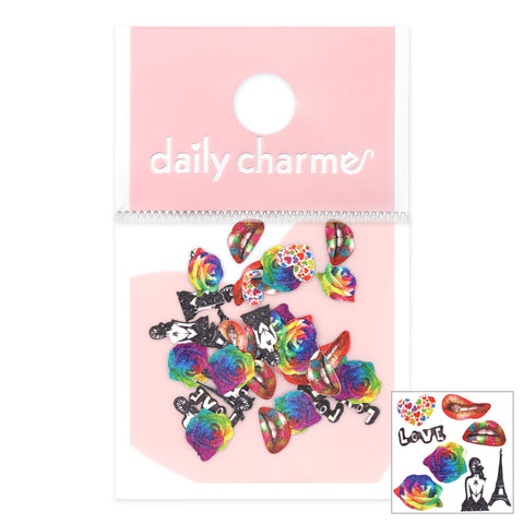 Daily Charme Valentine Soft Paper Glitter / Rainbow Roses Vday Nails