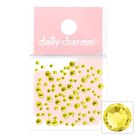 Charme Crystal Round Flatback Rhinestone / Citrine Bright Yellow Nail Design