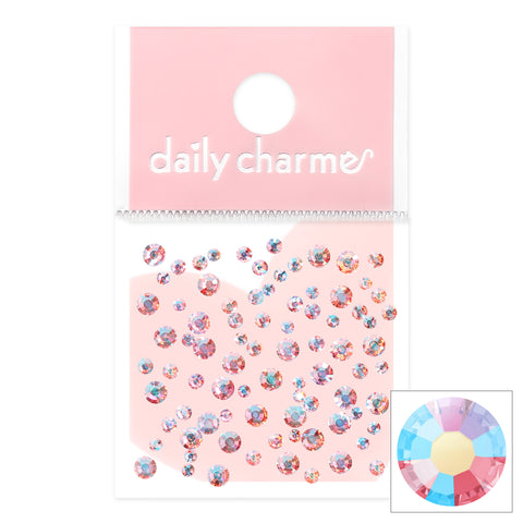 Charme Crystal Round Flatback Rhinestone / Light Rose AB Pink Rainbow Nail Art