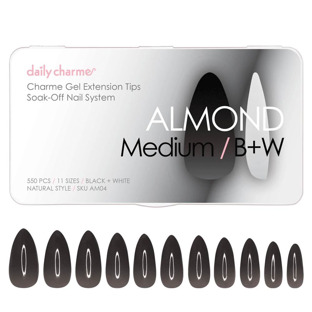 Charme Gel Extension Tips / Almond / Medium / Black White