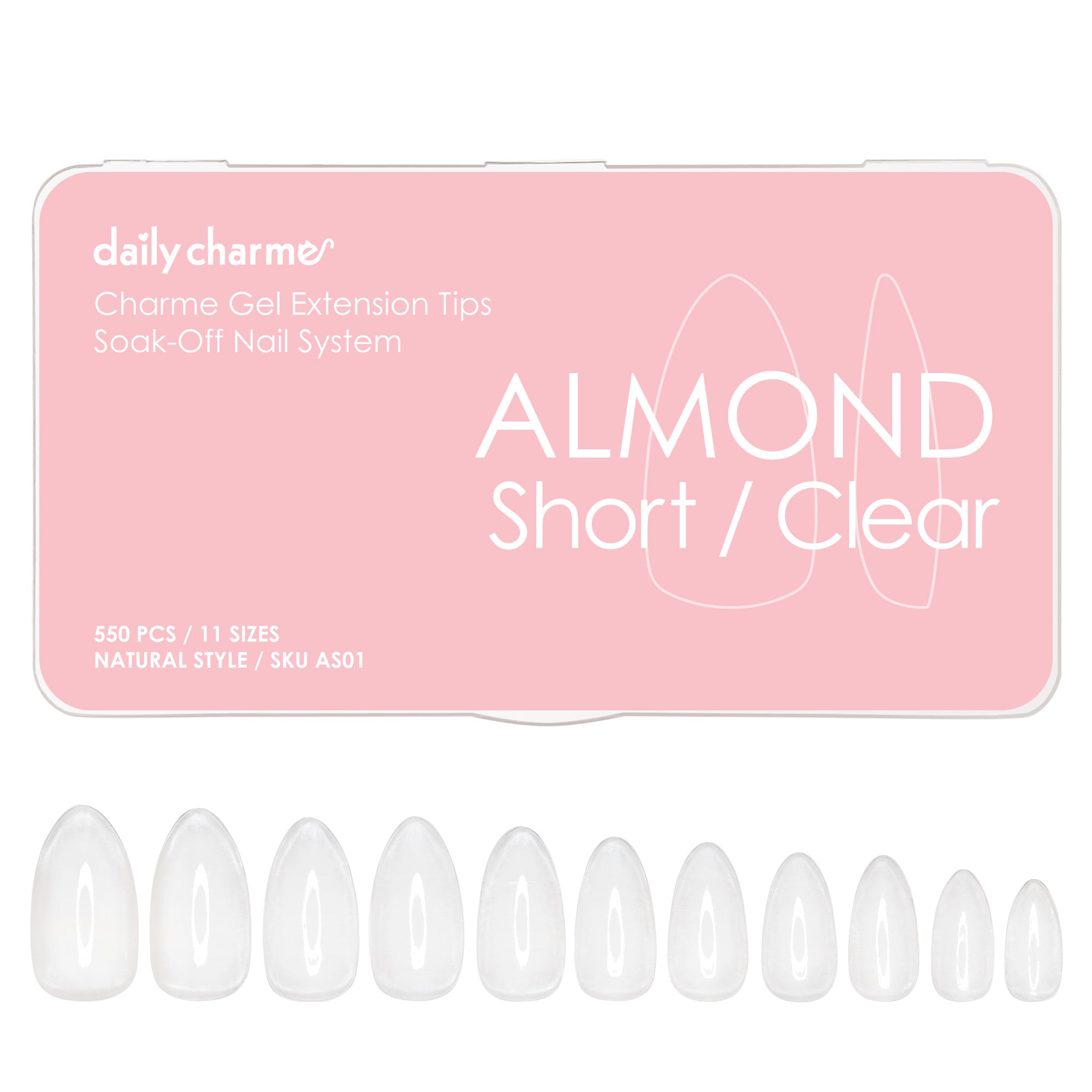 Charme Gel Extension Tips / Almond / Short / Clear