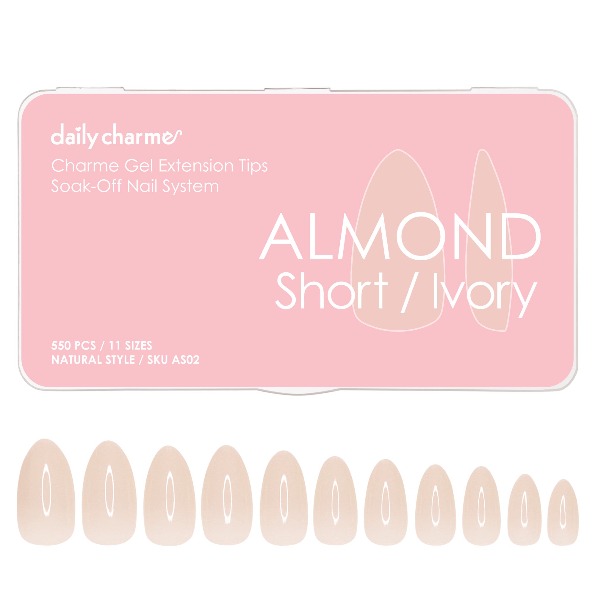 Charme Gel Extension Tips / Almond / Short / Ivory