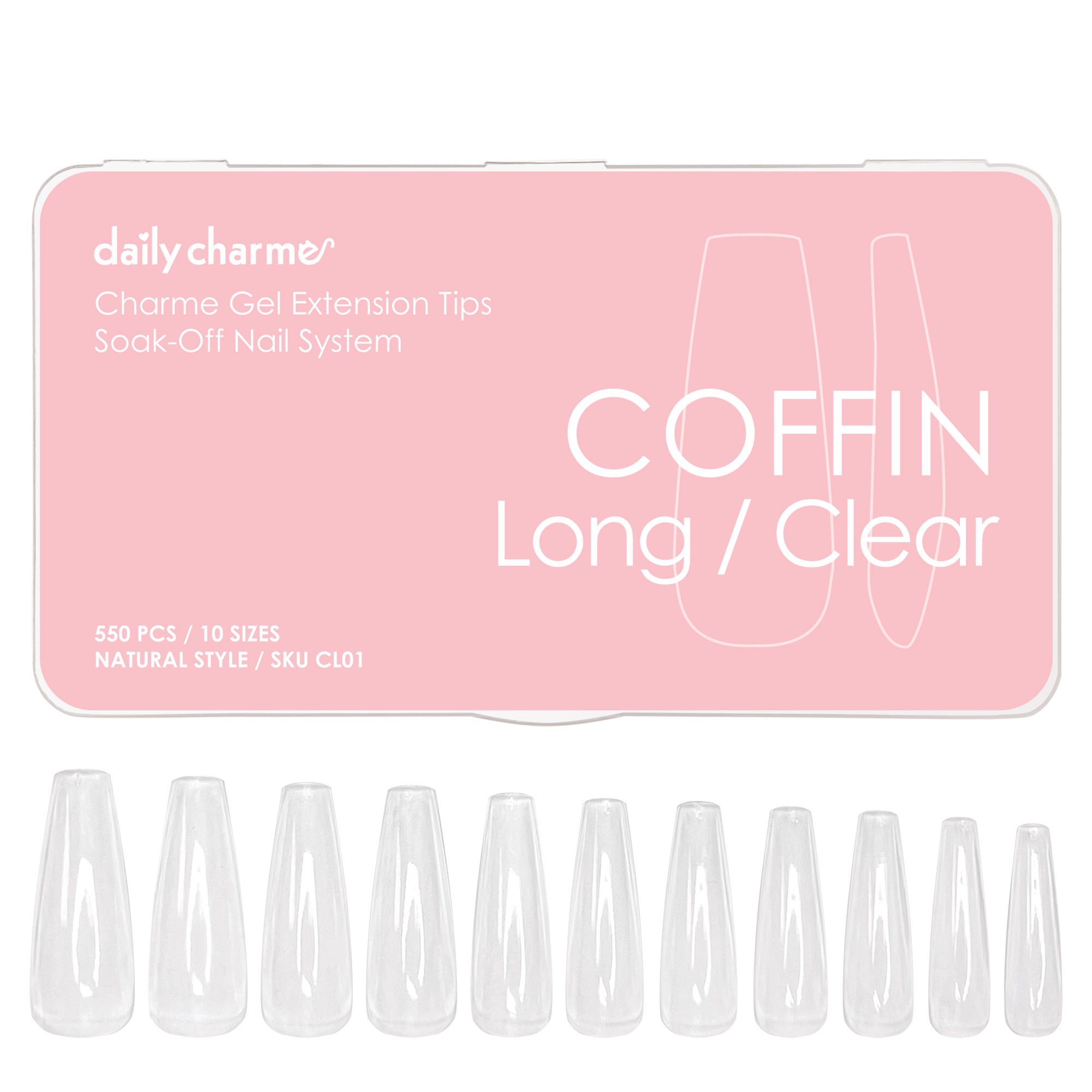 Charme Gel Extension Tips / Coffin / Long / Clear Nail Gelly X