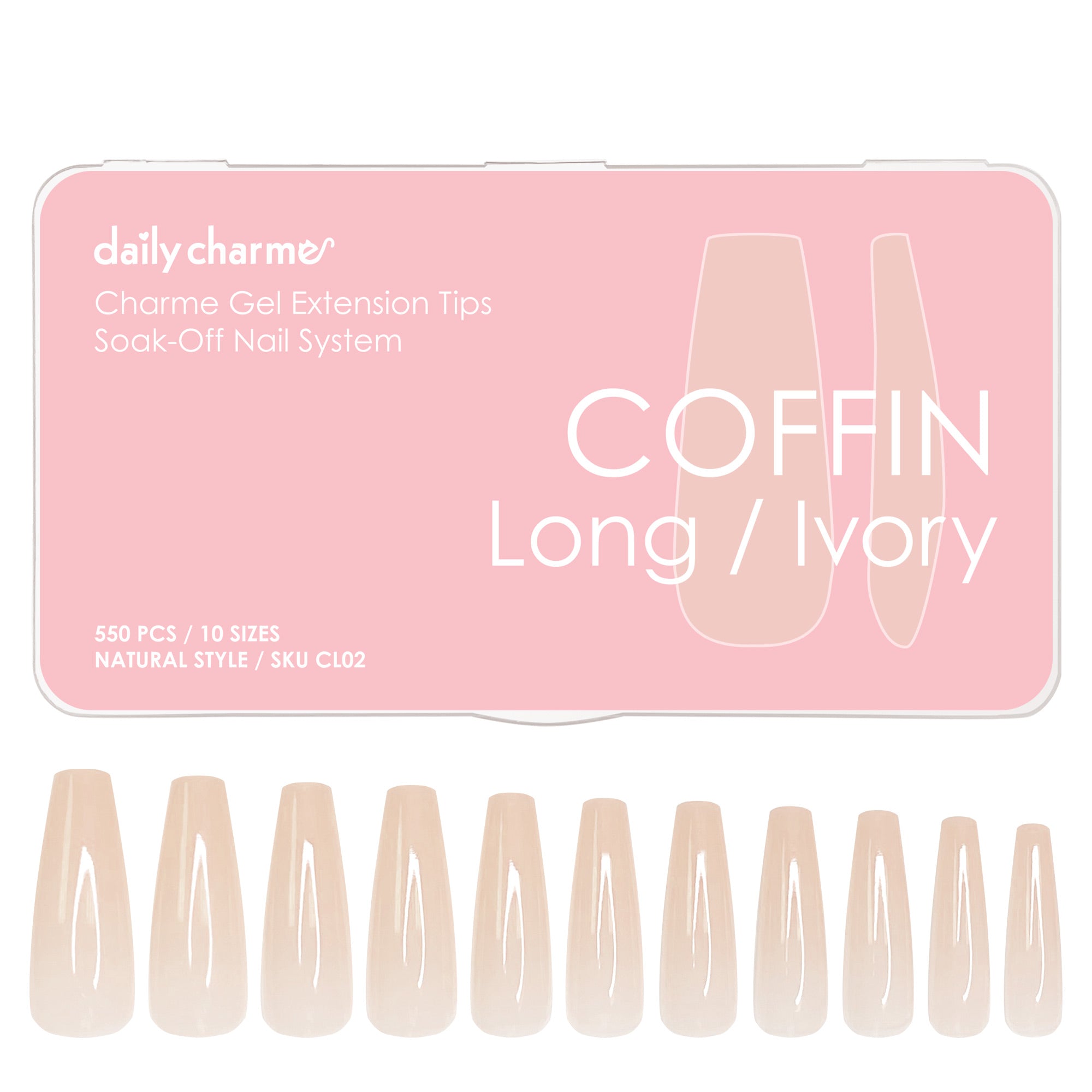 Charme Gel Extension Tips / Coffin / Long / Ivory Nail Chips