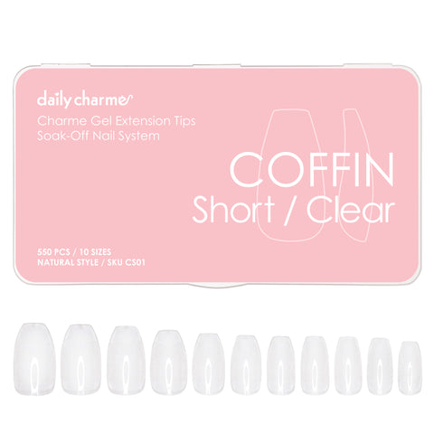 Charme Gel Extension Tips / Coffin / Short / Clear