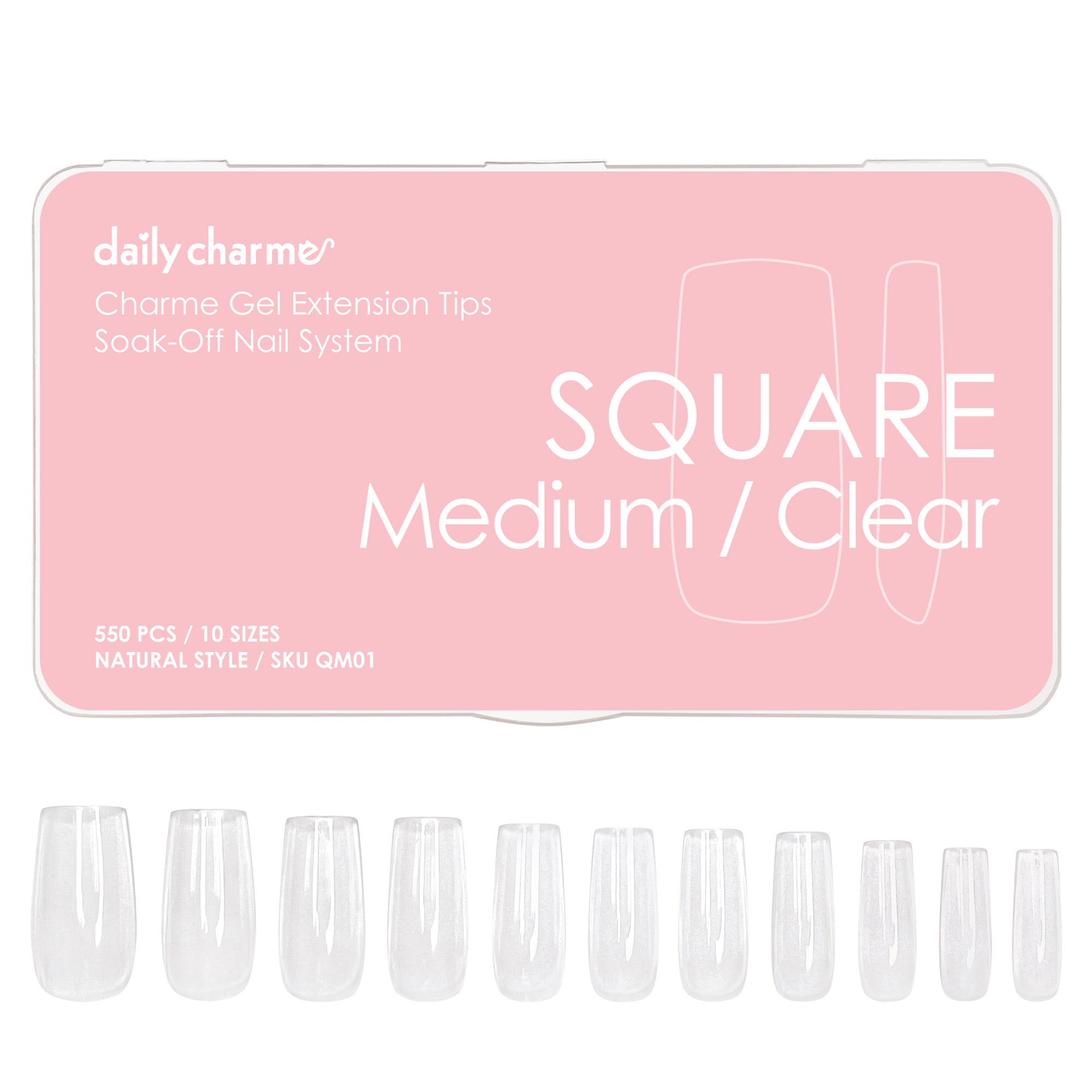 Charme Gel Extension Tips / Square / Medium / Clear Nail Chips