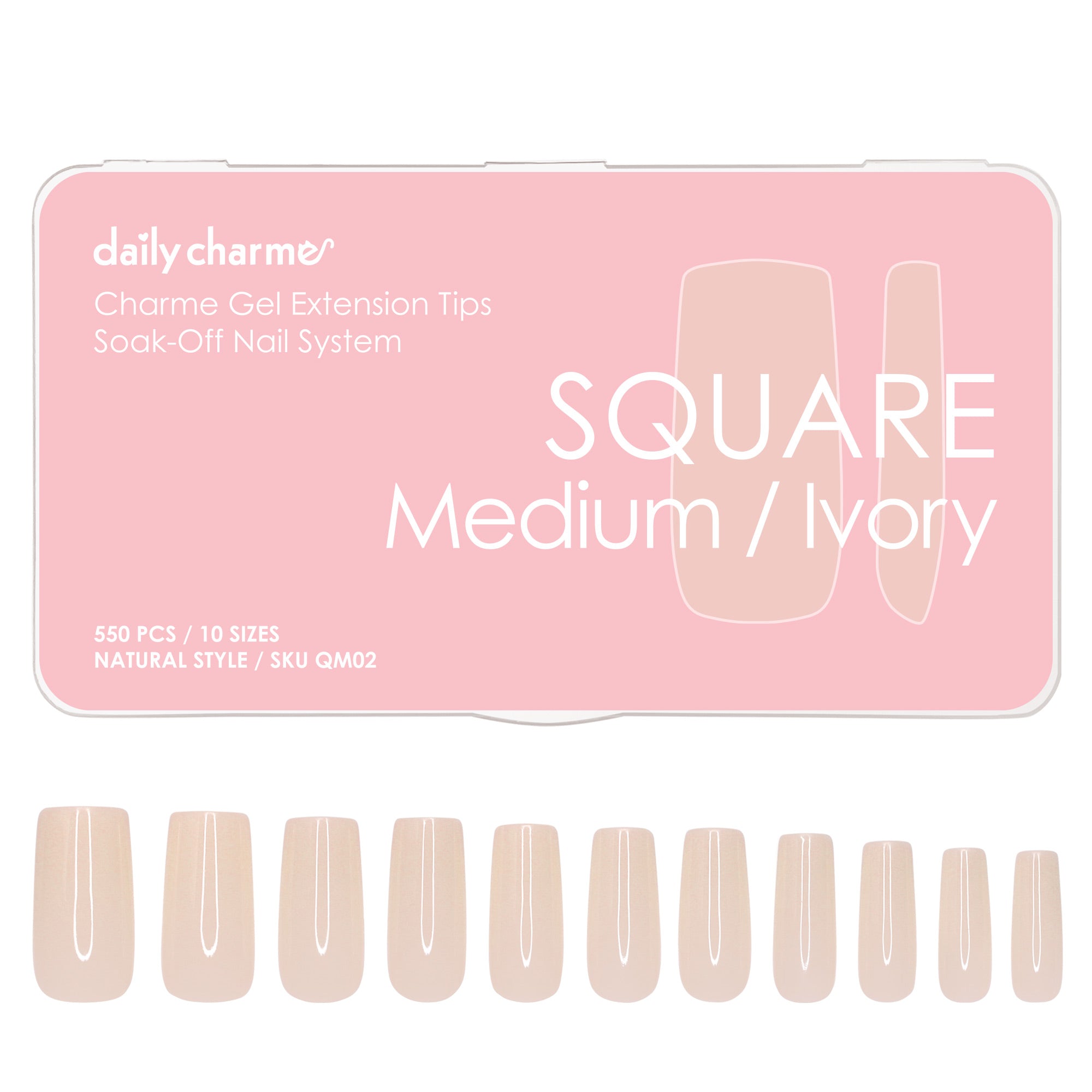 Charme Gel Nail Extension Tips Chips Square / Medium / Ivory
