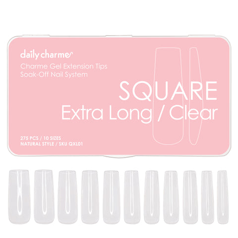 Charme Gel Extension Tips / Square / Extra Long / Clear Nail Chips