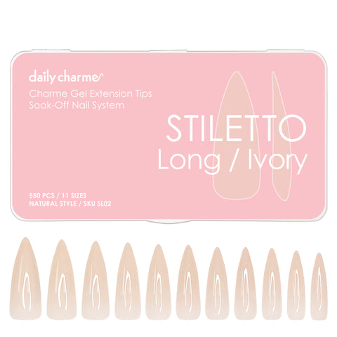 Charme Gel Extension Tips / Stiletto / Long / Ivory Beige Nail Chips