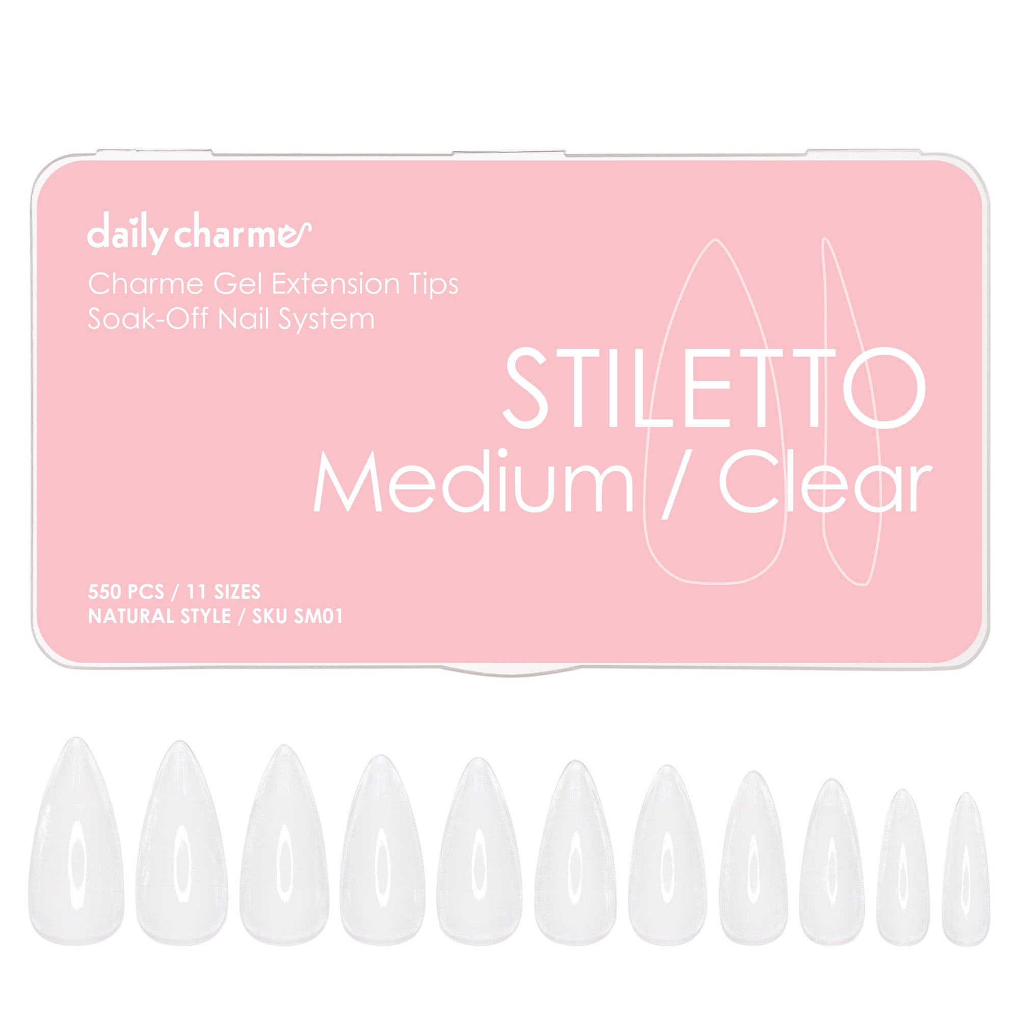 Charme Gel Extension Tips / Stiletto / Medium / Clear