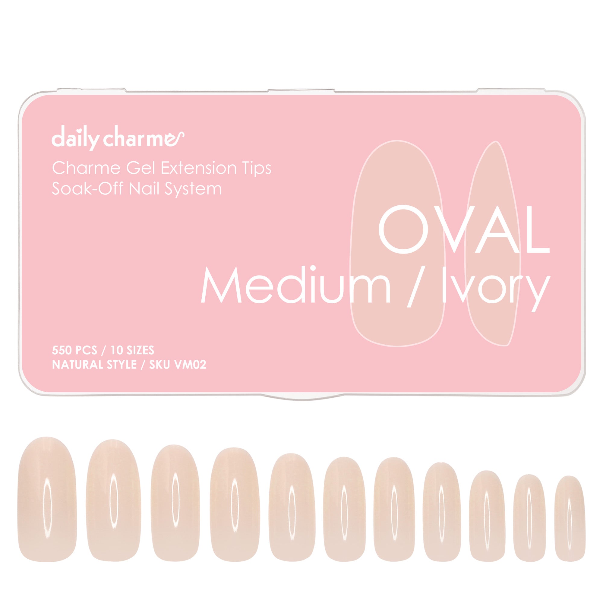Charme Gel Extension Tips / Oval / Medium / Ivory Nail