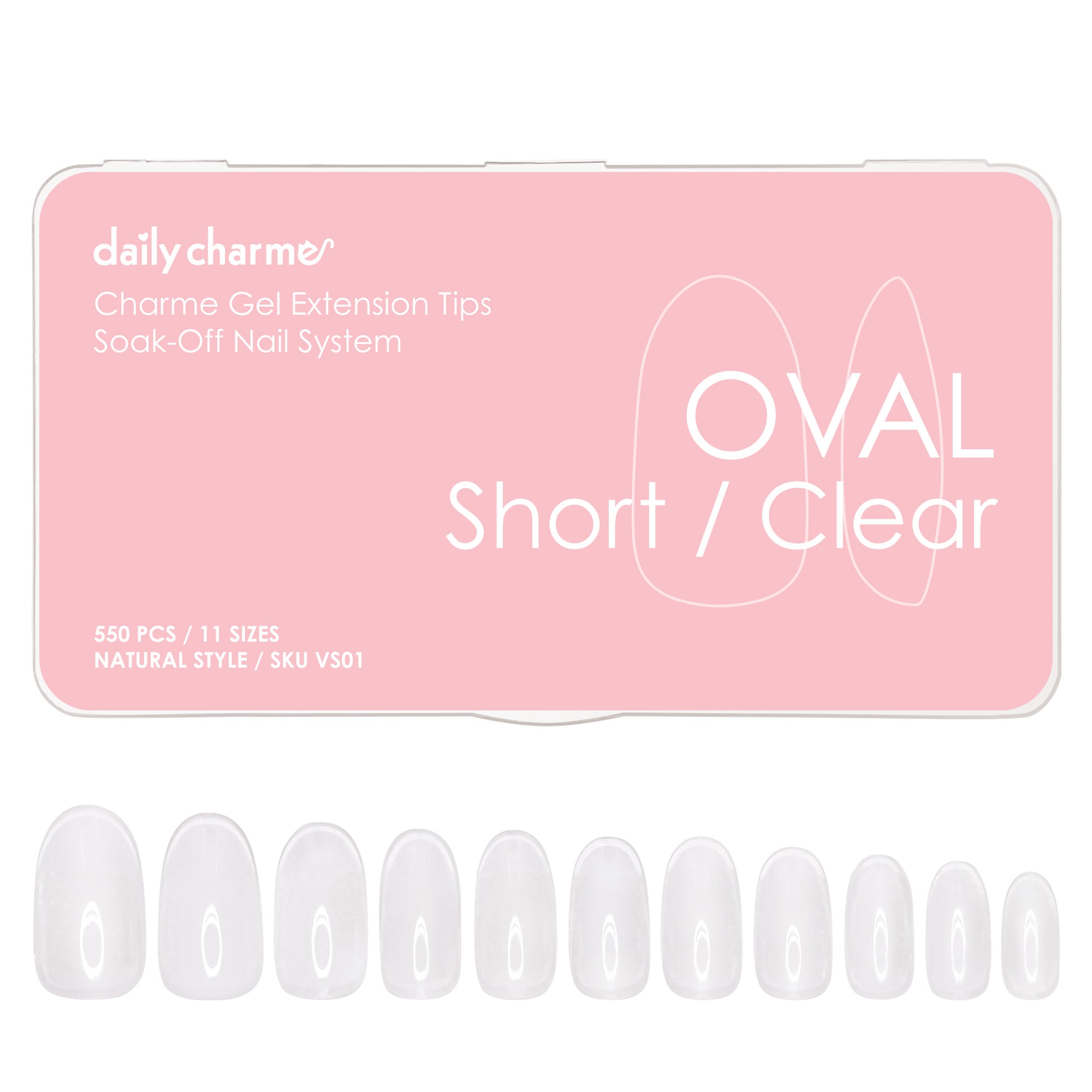 Charme Gel Extension Tips / Oval / Short / Clear