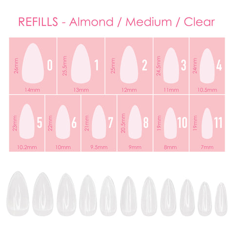 Charme Gel Extension Tips Refill / Almond / Medium / Clear