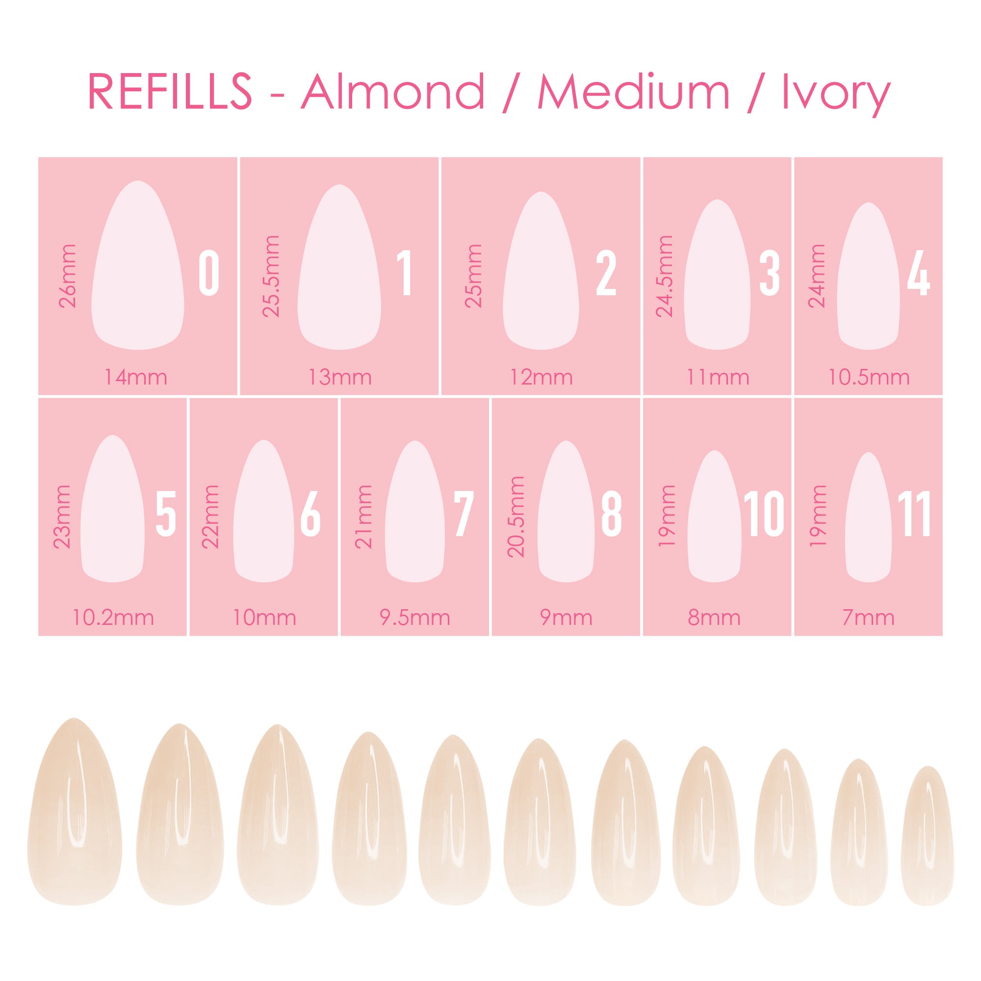 Charme Gel Extension Tips Refill / Almond / Medium / Ivory