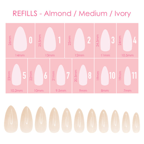 Charme Gel Extension Tips Refill / Almond / Medium / Ivory