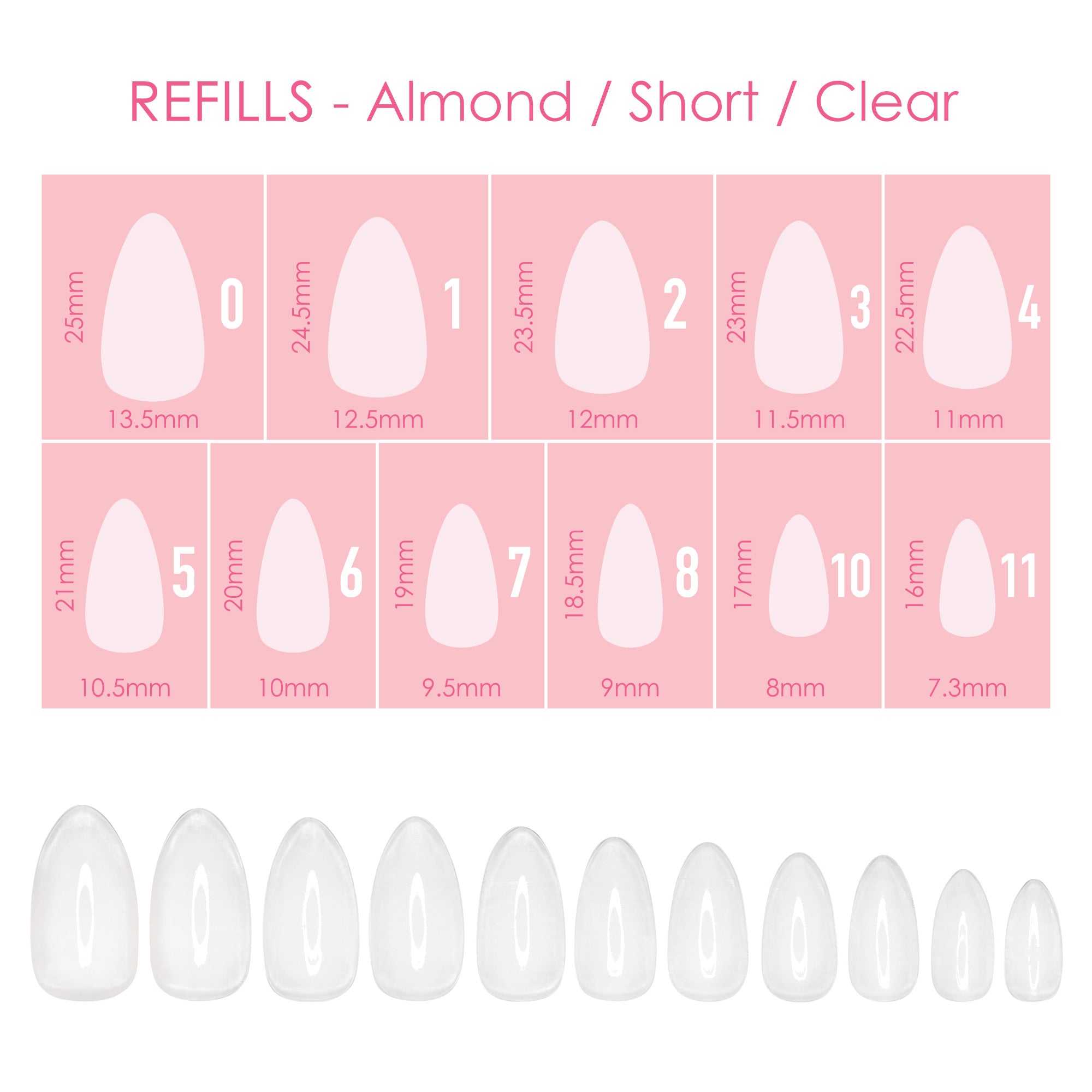 Charme Gel Extension Tips Refill / Almond / Short / Clear