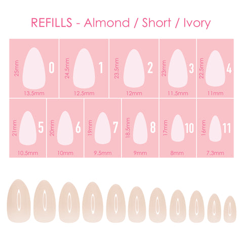 Charme Gel Extension Tips Refill / Almond / Short / Ivory