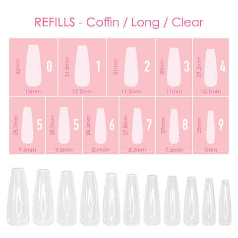Charme Gel Extension Tips Refill / Coffin / Long / Clear